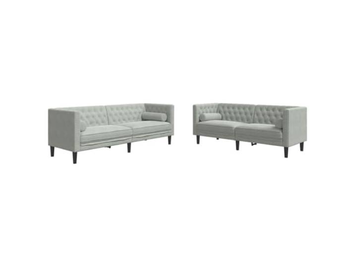 Coespram 2-tlg. Chesterfield Sofagarnitur mit Kissen Hellgrau Samt Elegantes Polster-Set fürs Wohnzimmer mit dicker Schaumstoff-Polsterung und vier Zylinderkissen für pure Entspannung.