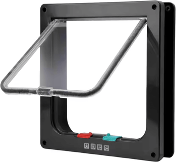 Inspire Curations SecurePass 4 Way Locking Pet Door Transparent Cat & Puppy Flap For Easy Indoor & Outdoor Access black xl