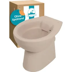 Spülrandloses Stand-WC in Bahamabeige, Tiefspüler mit waagerechtem Abgang aus Keramik