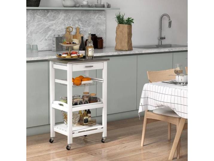 47x39x85cm Desserte de Cuisine à Roulettes Plateau Inox Chariot de Rangement Mobile pour Cuisine Salle à Manger