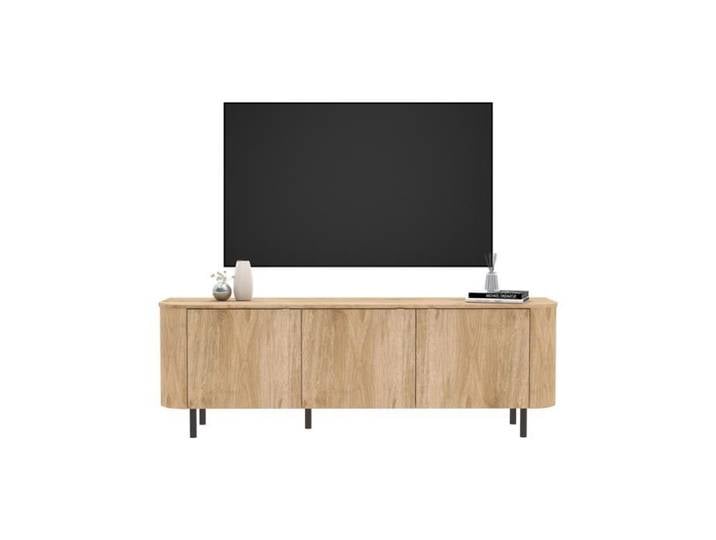 CALICOSY - Meuble TV 3 portes bords arrondis décor chêne L180 2 cm - LUCIA - Bois clair