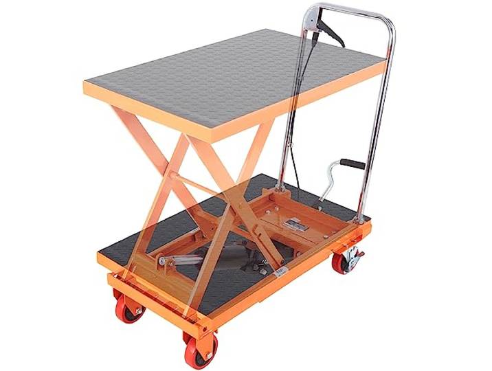 VEVOR Chariot à Table Élévatrice Hydraulique Charge 230 kg Chariot Élévateur Manuel à Ciseaux Simples Hauteur Levage 720 mm 4 Roues Coussin Antidérapant pour Manutention Transport Matériaux\, Orange