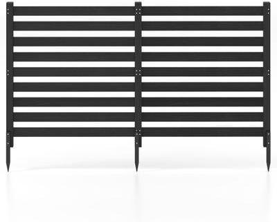 Costway 2-Panel Wooden Outdoor Privacy Fence with Ground Stakes-Black