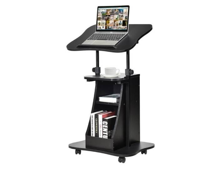 COSTWAY Table de Lit pour Ordinateur à Roulettes Hauteur Réglable 66-110CM Angle Inclinable avec 2 Rangements pour Bureau Domicile