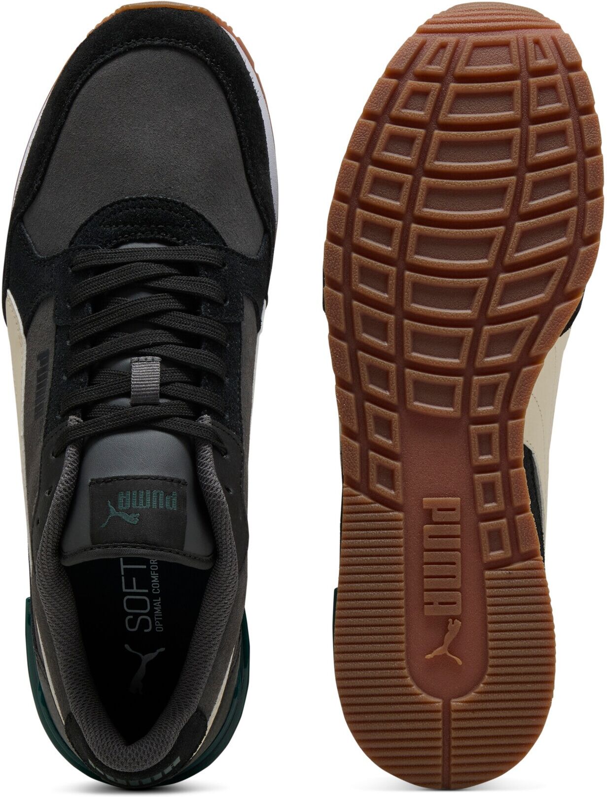 Sneaker PUMA "ST RUNNER V4 SD", Damen, Gr. 37, Textil, schwarz (dusky gray, alpine snow, puma schwarz), Leder, Schuhe Sneaker, mit Retro-Style, aus Leder, mit SOFTFOAM+ Einlegesohle dusky gray, alpine snow, puma schwarz 37, Textil