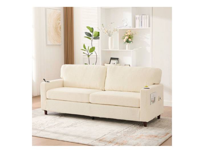 REDOM Sofa Chenille-Zweisitzer-Loungesofa, mit LED-Licht, USB-C-Port, Getränkehaltern und praktischen Seitentaschen
