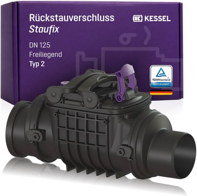 Kessel Staufix Rückstauverschluss 730125 DN 125, mit 2 Kunststoffklappen, freiliegende Abwasserleitung