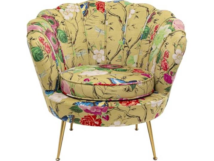 Kare Design Sessel Lily Gold Flower Fever, Gelb, 77x85x78 cm, Relaxsessel, Blumenmotiv, Samtoptik, Wohnzimmer