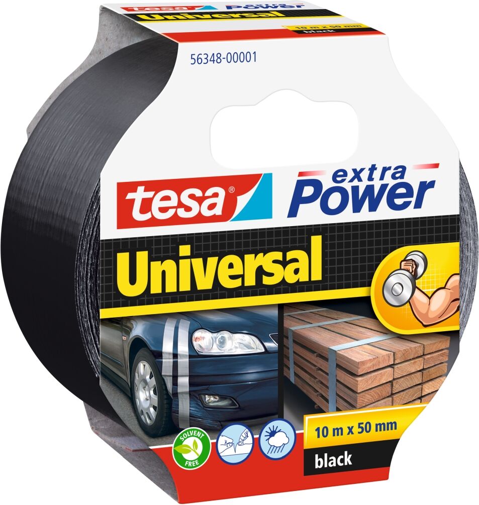 tesa extra Power universal, von Hand einreißbar, hohe Wetterfestigkeit, schwarz, 10 m x 50 mm