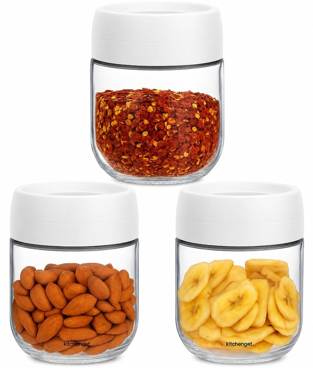 Dripio Set van 3 Luchtdichte Voorraadpotten, 350 ml, Transparant