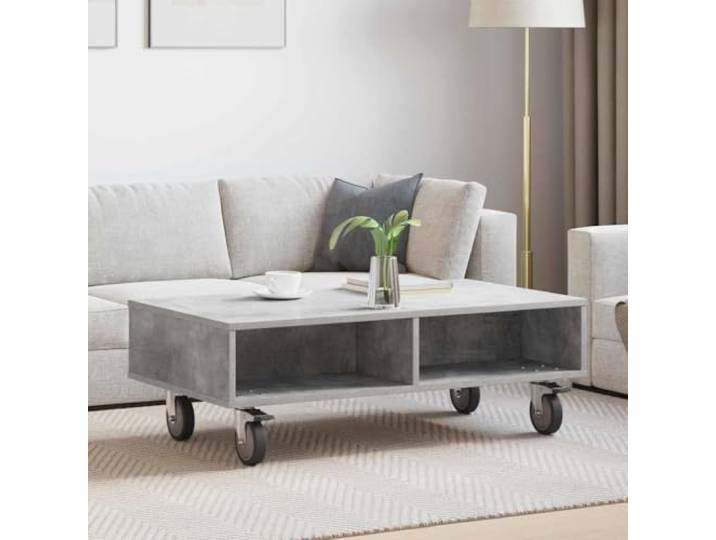 KLGBNCVE Beistelltisch Mit Rollen Beton Grau 90x50x30 cm Holzwerkstoff Holzwerkstoff, vier Rollen mit zwei Feststellrollen, Stauraum, für Wohnzimmer und Schlafzimmer, pflegeleichte Oberfläche