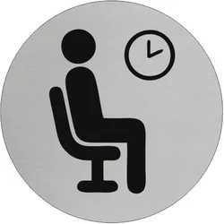 CombiCraft Aluminium Türschild "Wartezimmer" mit sitzendem Piktogramm und Hintergrunduhr, Ø75 mm Durchmesser und doppelseitigem Klebeband