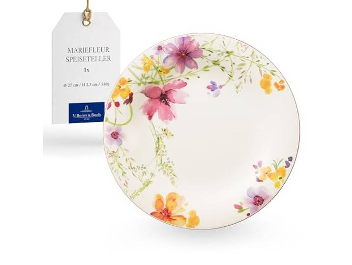 Villeroy & Boch - Mariefleur Basic Speiseteller 27 cm Bunt Teller Einzeln, Geschirr Weiß Blumen, Essteller Keramik, Premium Porzellan