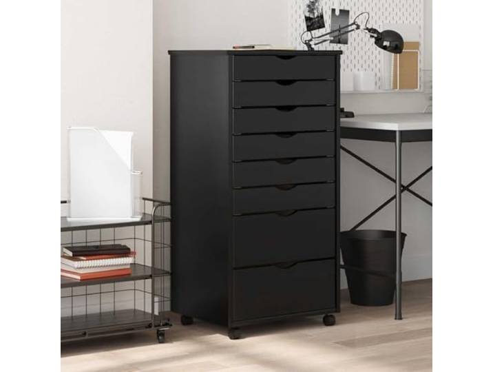 YUTAASU Rollschrank Mit Schubladen Schwarz Massivholz Kiefer