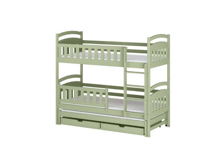 Lit superposé 3 places lanka 90x200 gigogne + tiroirs Vert olive