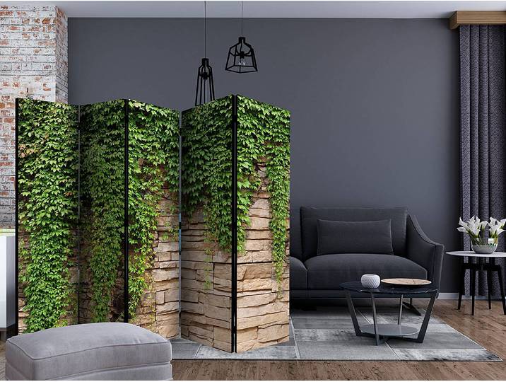 Paravent Mur de lierre 1 côté Non-tissé sur pin massif Marron 225 x 172cm