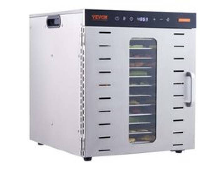 VEVOR 1000 W Dörrautomat Edelstahl, 377 x 285 mm 10 Stk. Tabletts 360° Trocken, Dörrgerät, Temperaturregelung, 0,5 bis 48-Stunden-Timer, Überhitzungsschutz, Rezeptheft für Fleisch Obst Gemüse