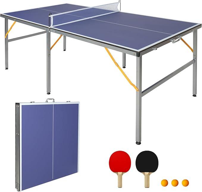 Tischtennisplatte aus MDF und Stahl, Indoor Outdoor, Blau, 182 x 91 cm, Set