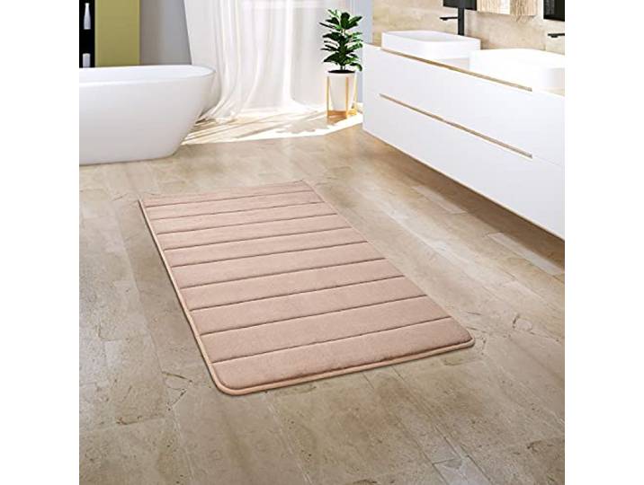 Paco Home Badezimmerteppich Badematte Badteppich Badvorleger Duschvorleger Waschbar Flauschig Memory Foam 3D Effekt, Grösse:50x80 cm, Farbe:Beige 3