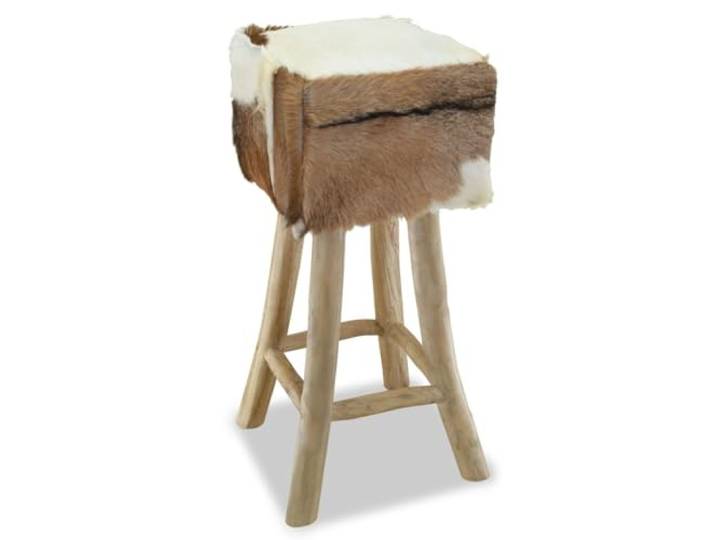 Barhocker Design Stuhl Sitz Echtleder Teak Quadratisch 1202084