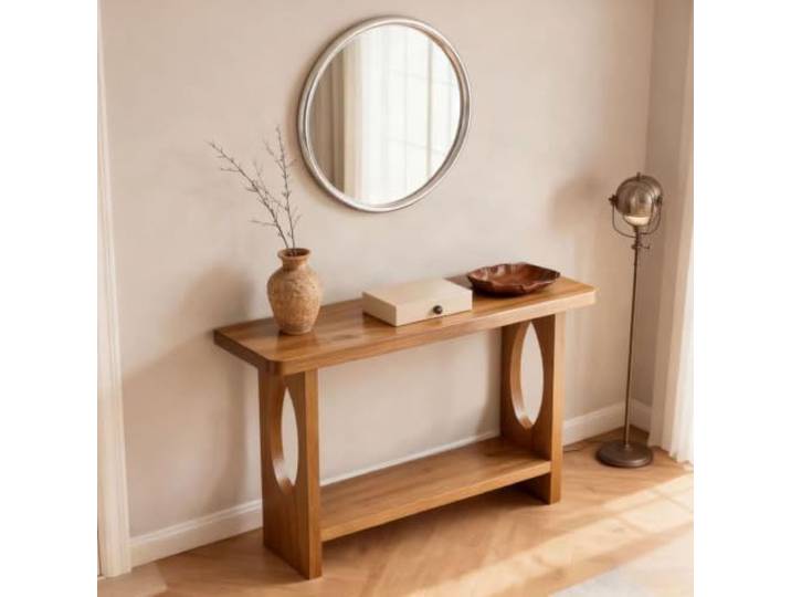 Schmaler Konsolentisch aus Massivholz, platzsparend, mit Ablage Beistelltisch für Sofa mit 2 Ebenen, für Flur und Wohnzimmer, Eingangsmöbel für enge Räume (Holz, L120 cm)
