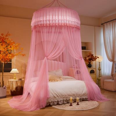 The Handy Homestead Princess Mosquito Net Bed Canopy With Lace Trim pink