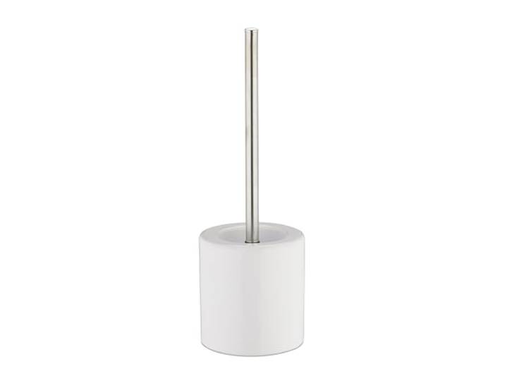 Relaxdays Porte Brosse WC céramique Brosse WC et tête Changeable poignée métal Salle de Bain HxD 38\,5 x 12\,5 cm\, Blanc
