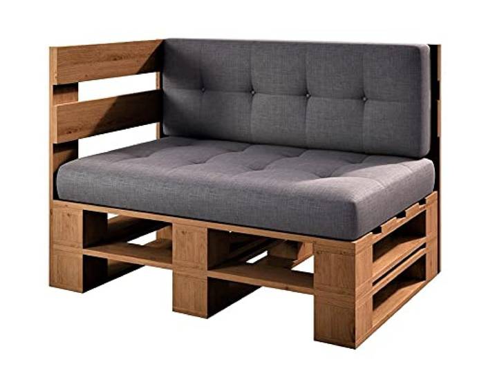 Lermowood Palettenmöbel Mp Eckbank 120 x 60 x 40 cm Eiche Europaletten Indoor und Outdoor Lounge Gartenmöbel Holz Gartenmöbel Set Lounge Möbel Terrasse Balkon Loft Stil Paletten
