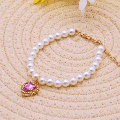 Inspired Living Pearl Elegance Adjustable Cat Collar Necklace For Kittens pink l 30 35cm