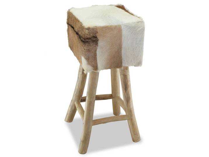 vidaXL Barhocker Ziegenleder und Massivholz Teak