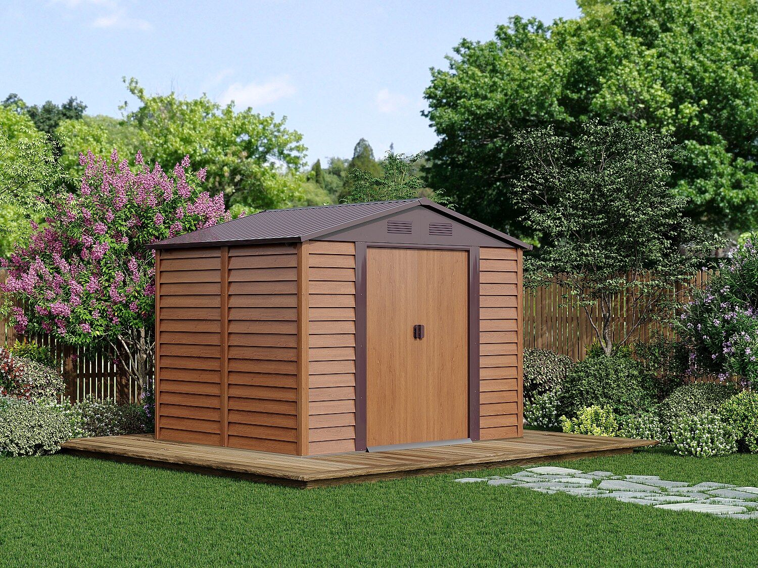 Unique Caseta de jardín metálica en acero galvanizado efecto madera - 6,62 m² - ARSEGO