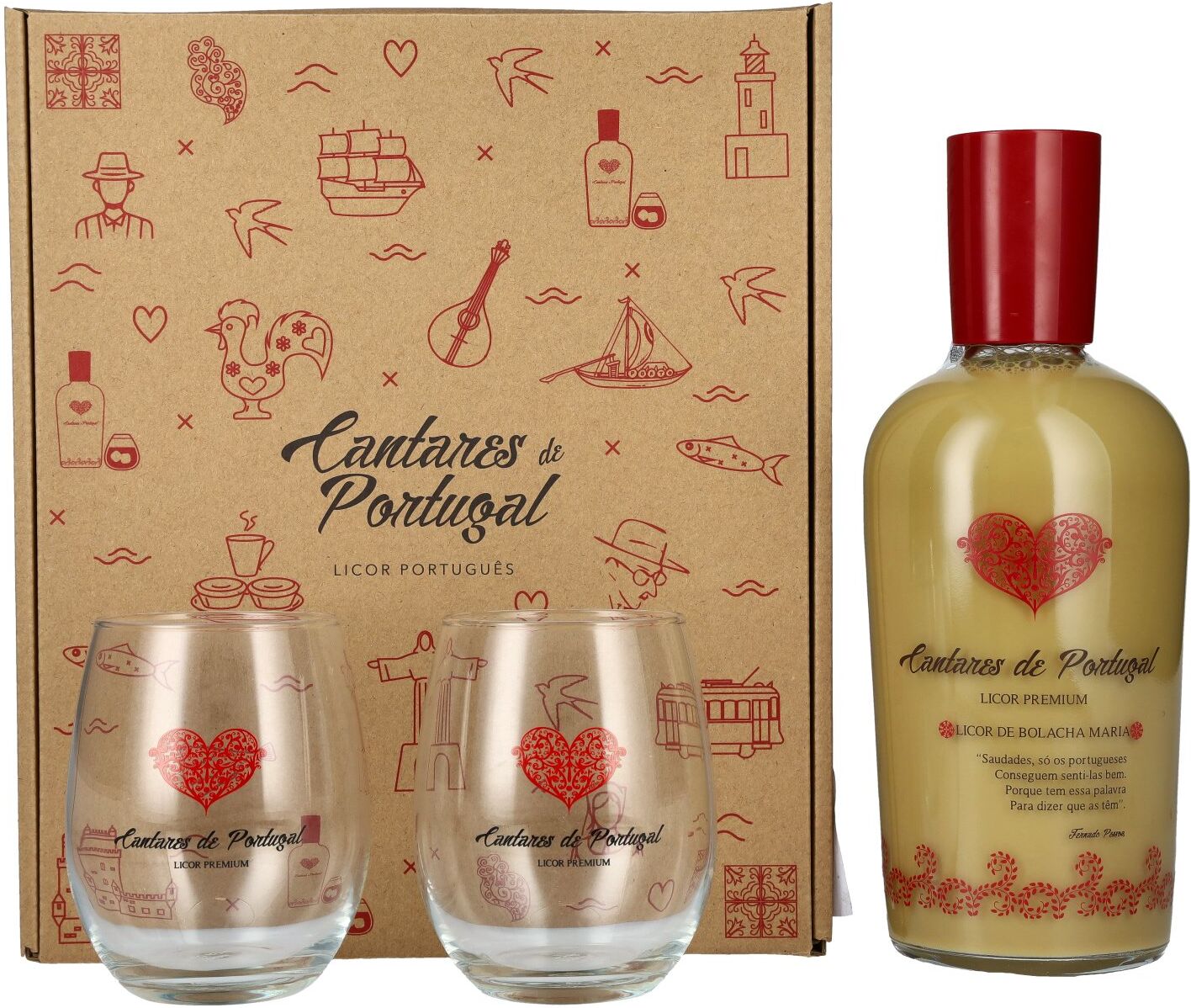 Cantares de Portugal Licor de Bolacha Maria 15% Vol. 0,7l in Geschenkbox mit 2 Gläsern