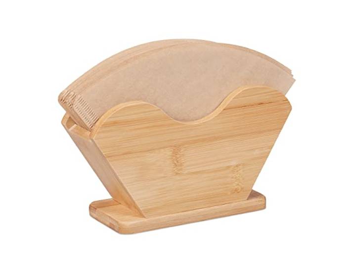 Relaxdays Support filtres à café\, bambou\, tailles 2 & 4\, porte-filtres non fixe\, 10 x 18 x 6 cm\, range-filtres\, nature
