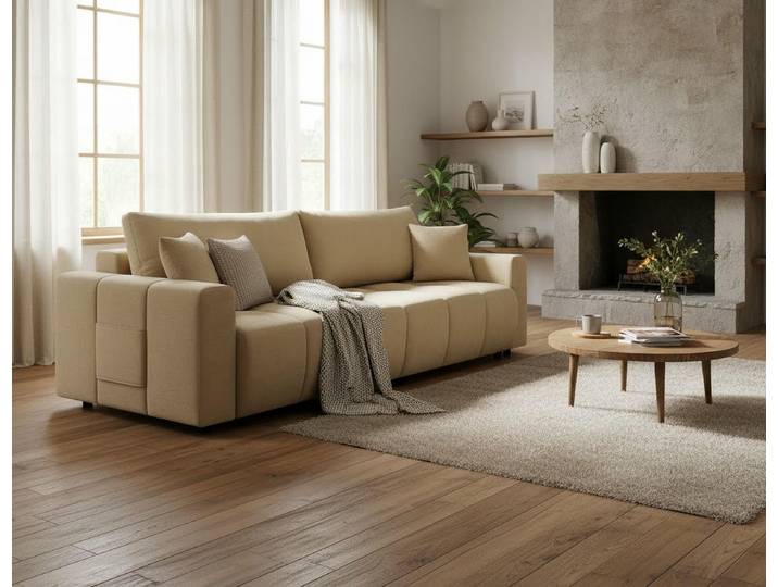 Schlafsofa OTTO HOME YLVAA 3-Sitzer, 239 cm - OTTO. Verlässliche Qualität. , beige, B:239cm H:80cm T:48cm, Sofas, Schlafsofa, Schlaffunktion(132/198), Bettkasten, Feinstruktur-Bezug