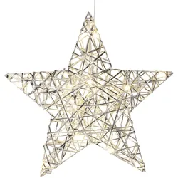 WellHome - Silberner Weihnachtsstern mit 20 warmweißen LED-Lichtern 30x8x30cm