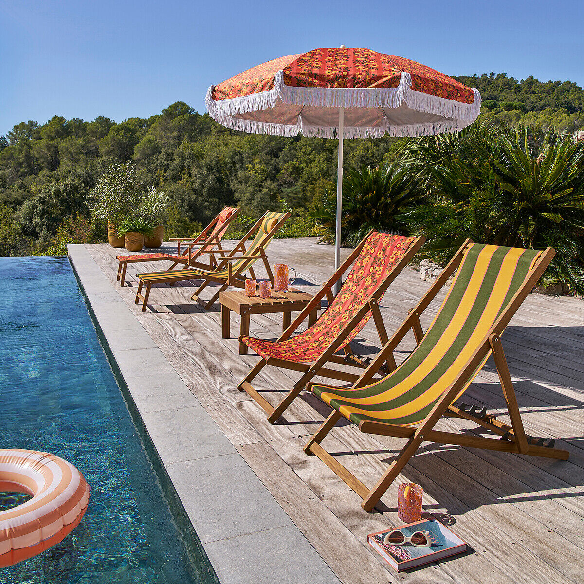 LA REDOUTE INTERIEURS Chaise longue en acacia massif, tissu imprimé fleuri, VALERIA