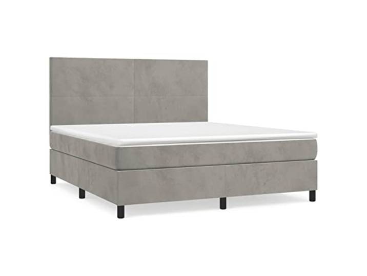 PUGYNBK Boxspringbett aus Samt, Hellgrau, 160 x 200 cm Verstellbares Kopfteil, Taschenfedern, mittlere Stütze, Bezug aus weichem Leder
