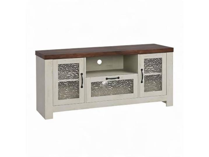 IDEALHOUSE Modernes Landhausstil & Viel Stauraum TV Lowboard für 55-60 Zoll Fernseher – Entertainment Center mit Acrylglastüren, verstellbaren Regalen, Sideboard & TV-Konsole – Für Wohnzimmer