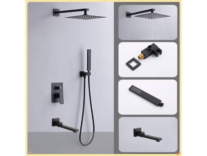 Ensemble de douche encastré avec système de pluie, mitigeur de douche dissimulé en laiton avec douchette à main