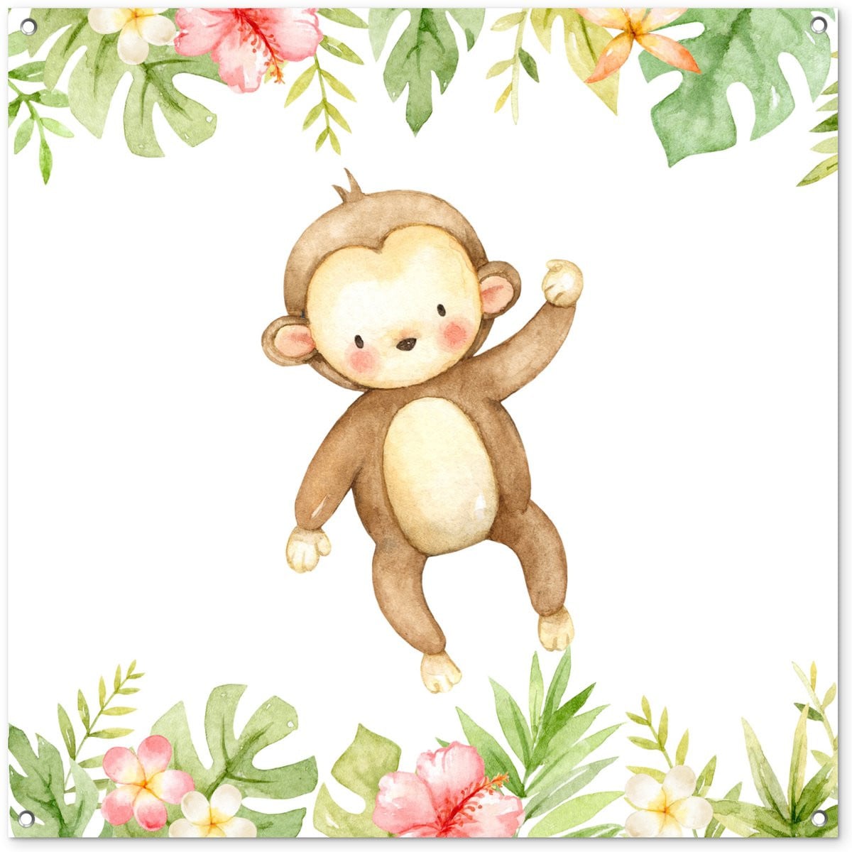 Tuindecoratie Aap Waterverf Jungle Poster voor in de tuin - 100 x 100 cm
