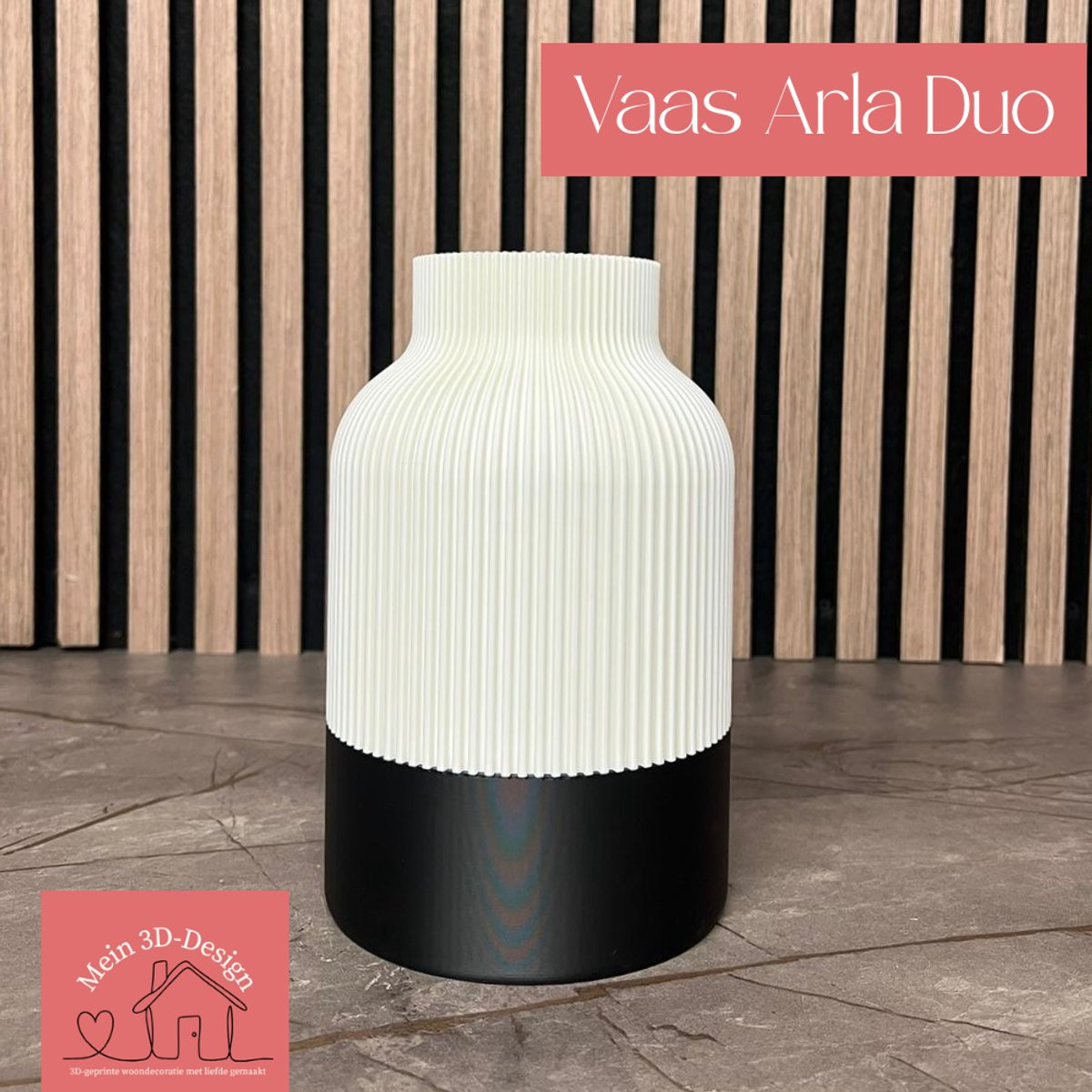 Vaas Arla Duo Japandi stijl 3D geprint voor kunstbloemen en Legobloemen