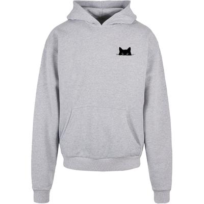 Kapuzenpullover MERCHCODE "Merchcode Halloween - Cat Hoody", Herren, Gr. L, grau, 100% Baumwolle, mehrfarbig, oversize, ohne Ausschnitt, Pullover Kapuzenpullover