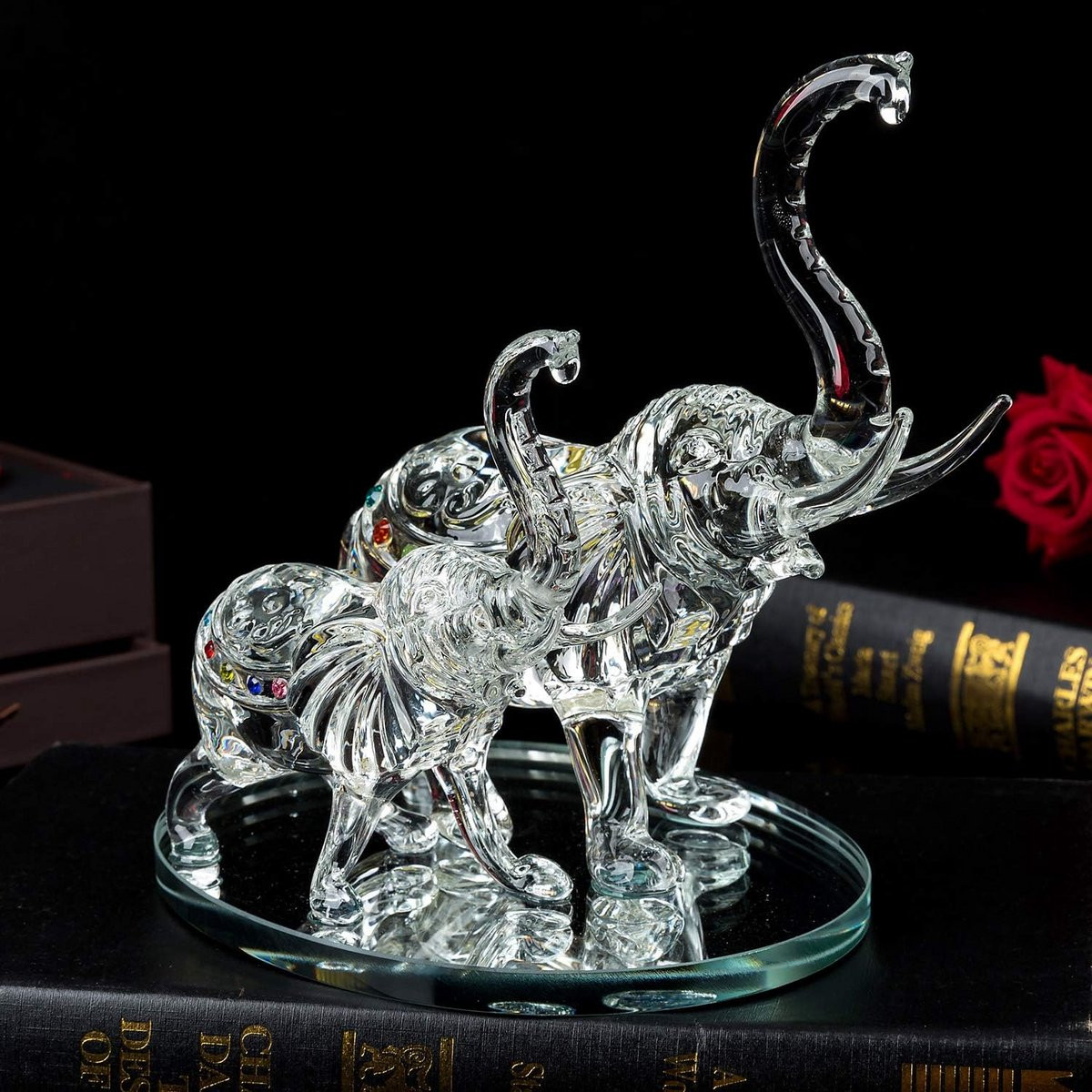 Decoratief Kristallen Olifant Ornament Moeder en Kind voor op tafel