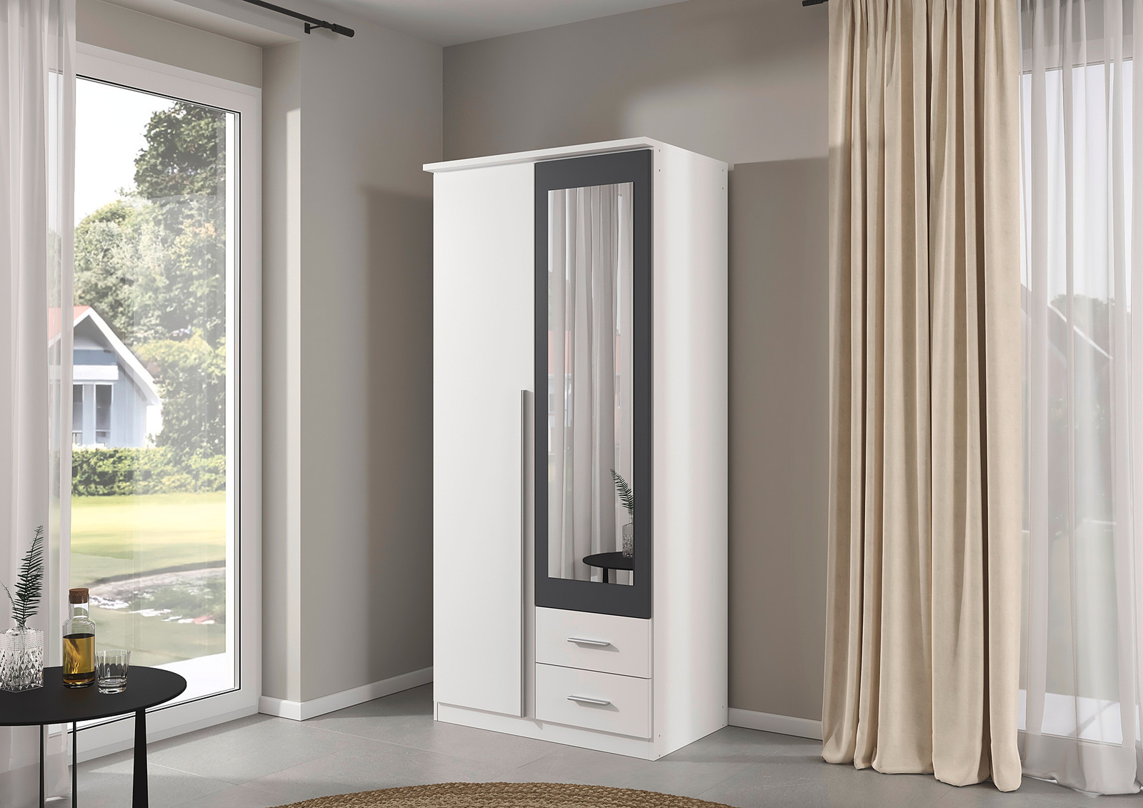 home24 Draaideurkast Krefeld wit/alpinewit/metallic grijs Breedte: 91 cm