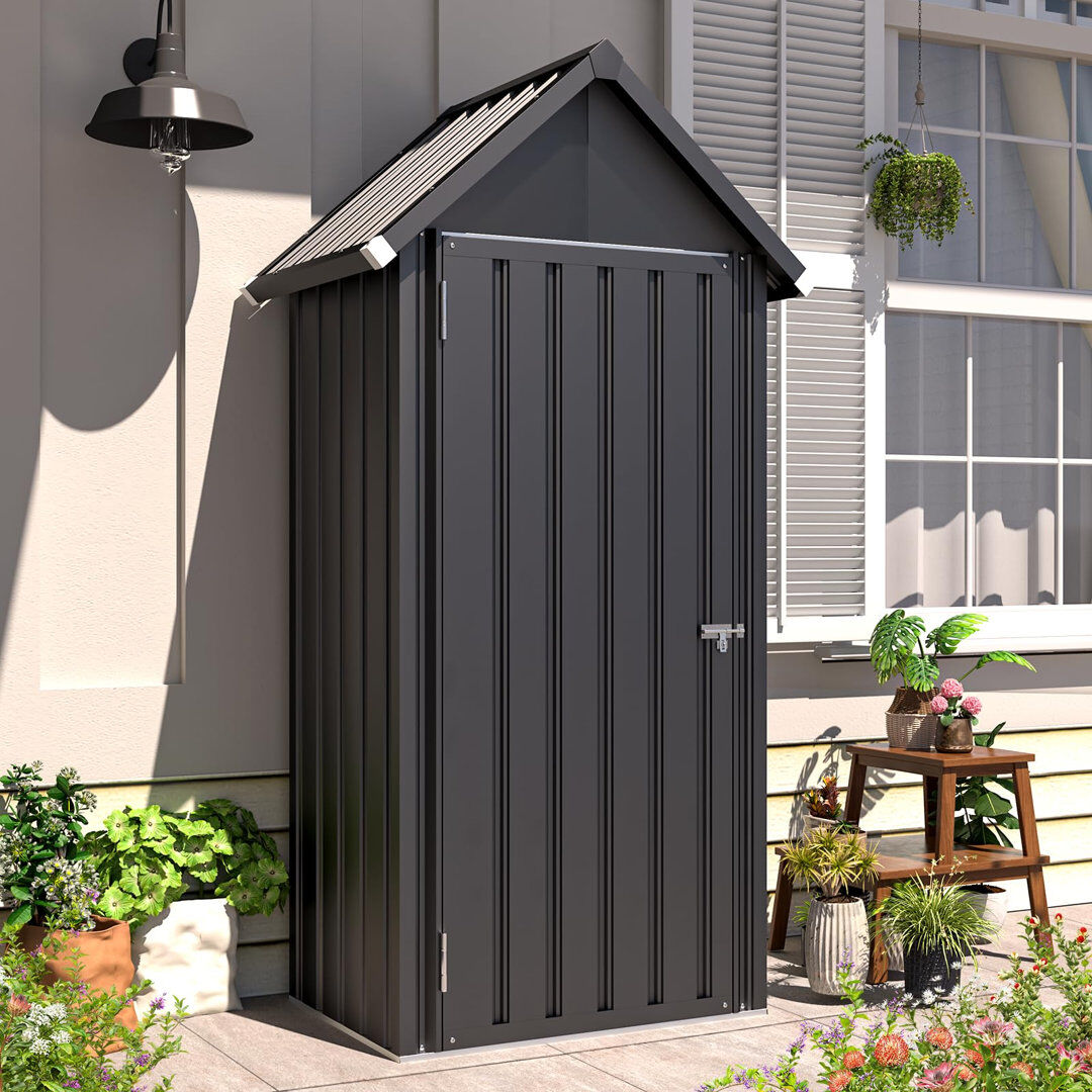 YODOLLA Outdoor Metal Storage Shed With Shelves Grey 86.4cm W X 54.6cm D X 177.8cm H