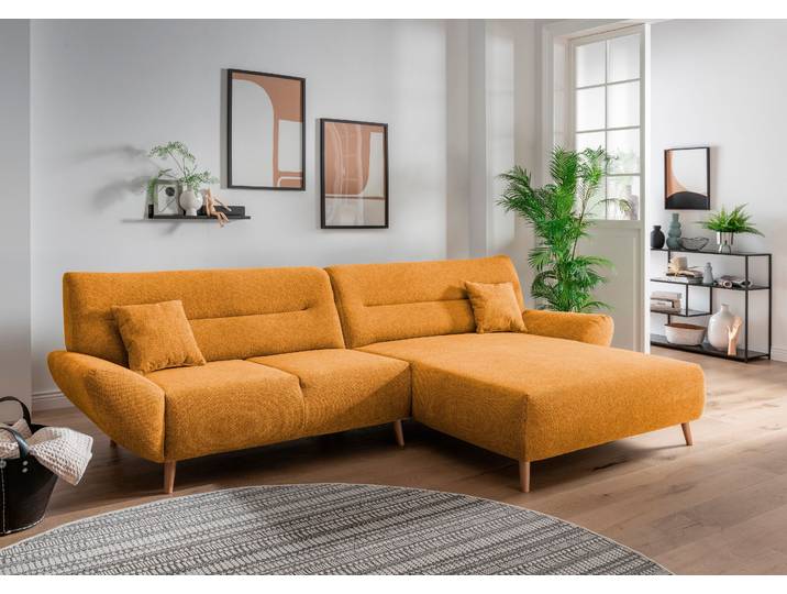 Ecksofa HOME AFFAIRE Drago, elegant und zeitlos, komfortabel, Holzfuss, L-Form, Breite 290cm , gold, B:290cm H:81cm T:166cm, 100% Polyester, Sofas, Ecksofa, frei im Raum stellbar, inkl. 2 Zierkissen