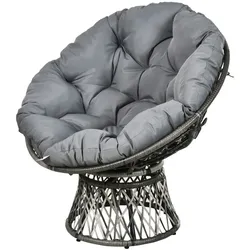Outsunny Papasansessel Korbsessel Sessel mit Polster 360 Grad Rattan Grau