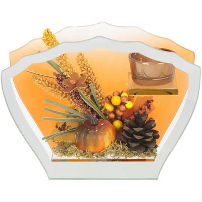 Dekoobjekt I.GE.A. "Mit Teelichtkerze", orange, B:20cm H:15cm, Glas, Kunststoff, Dekofiguren, Kunstblumen Kerzenständer
