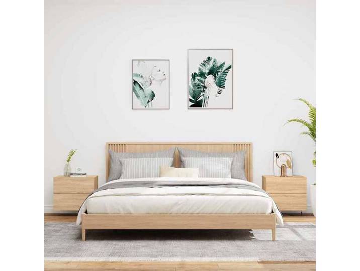 Tables moderne - Brun - Tables de chevet murales - avec lumières LED - (2 pcs) - chêne sonoma 50x39x41 cm T417