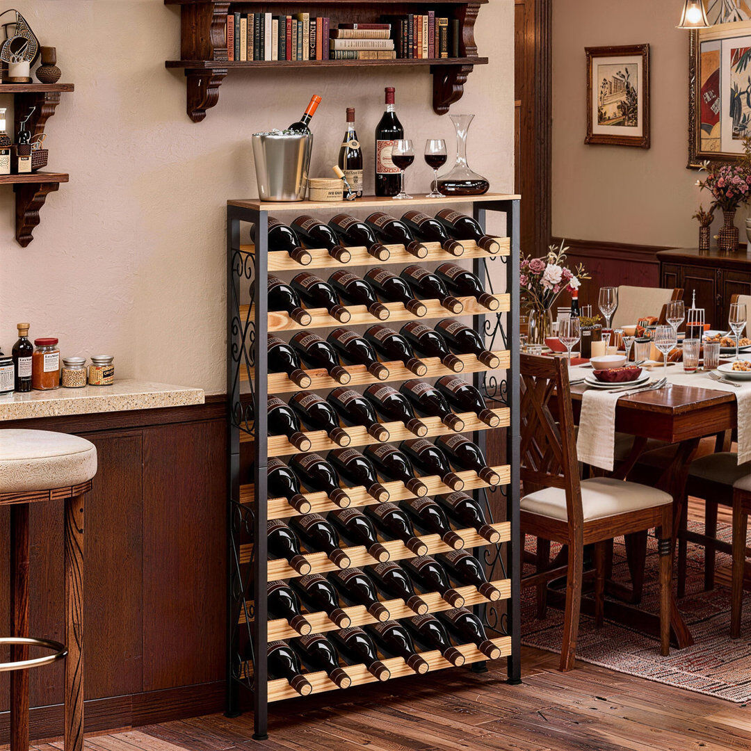 Rio 48 Bottle Wine Rack,8-Tier Iron Wine Bottle Holder With Wood Table Top,Freestanding Floor Display Wine Storage Shelves,For Kitchen Pantry, Cellar, Bar Brown;Black 119cm H X 66cm W X 23.5cm D